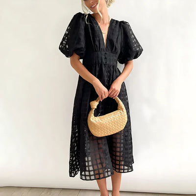 Cindy™ - Classic Midi Dress with Balloon Sleeves