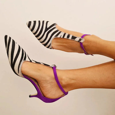 ISABELLA - Elegant zebra-print pumps with sophisticated purple heels
