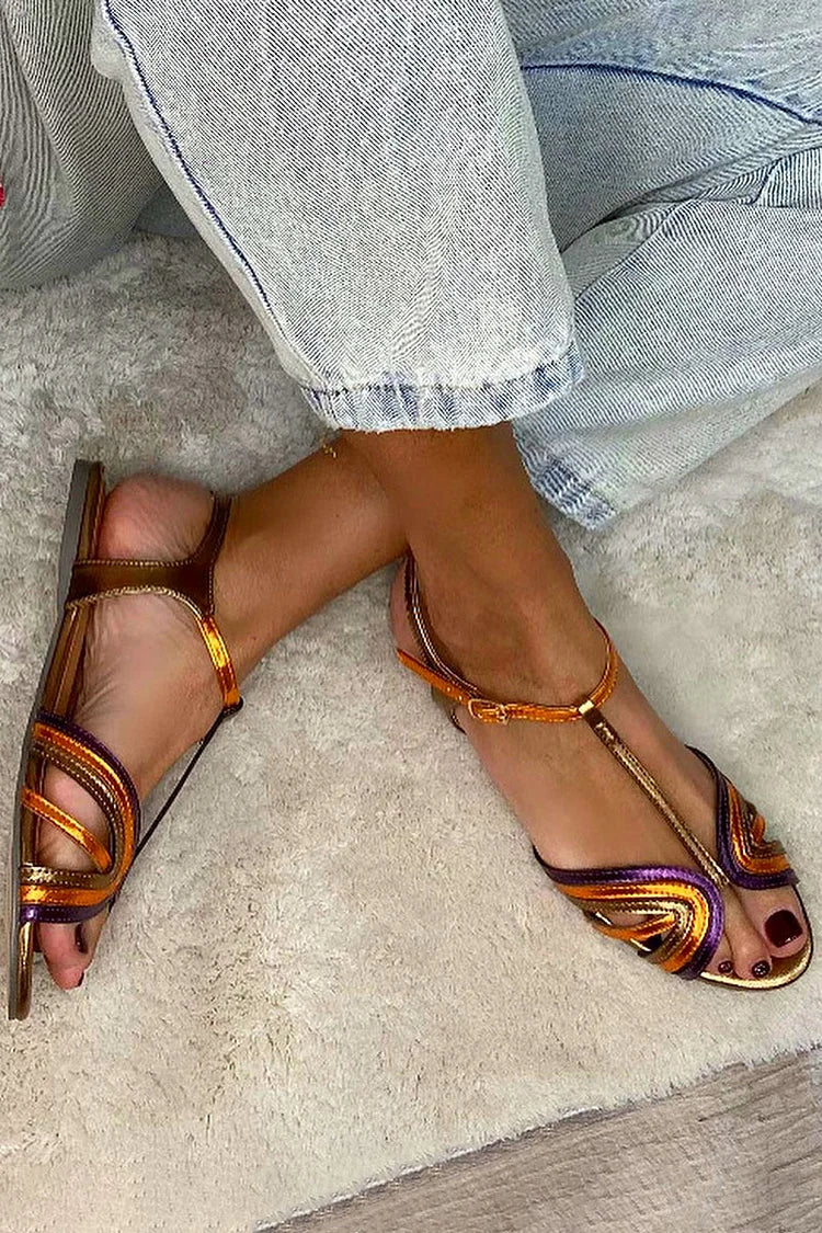 NERINA - Flat multi-strap sandals with elegant metallic details