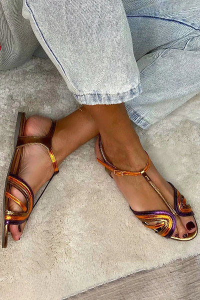 NERINA - Flat multi-strap sandals with elegant metallic details