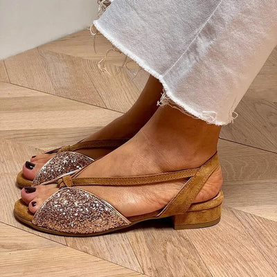 LUCREZIA - Elegant Glitter Sandals with Flat Soles for a Chic and Comfortable Look