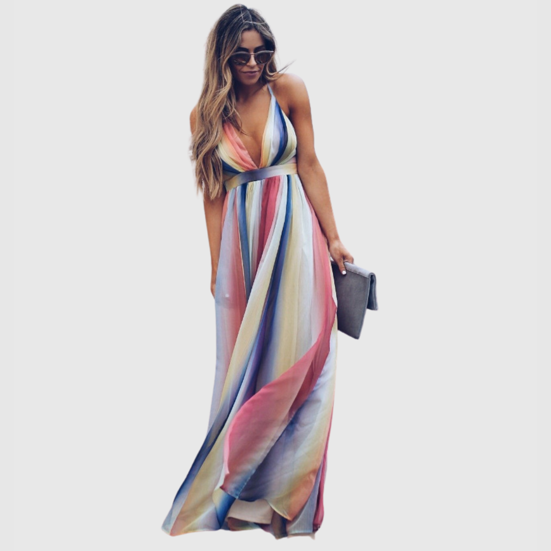 Lucy - Bohemian Rainbow Printed Long Dress