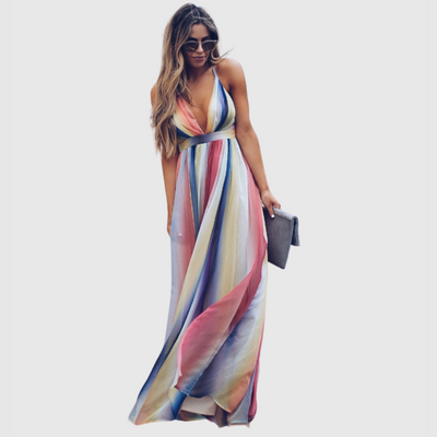 Lucy - Bohemian Rainbow Printed Long Dress