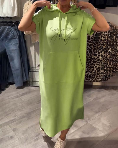 Edith - Casual Letter Print Hooded Pullover Dress