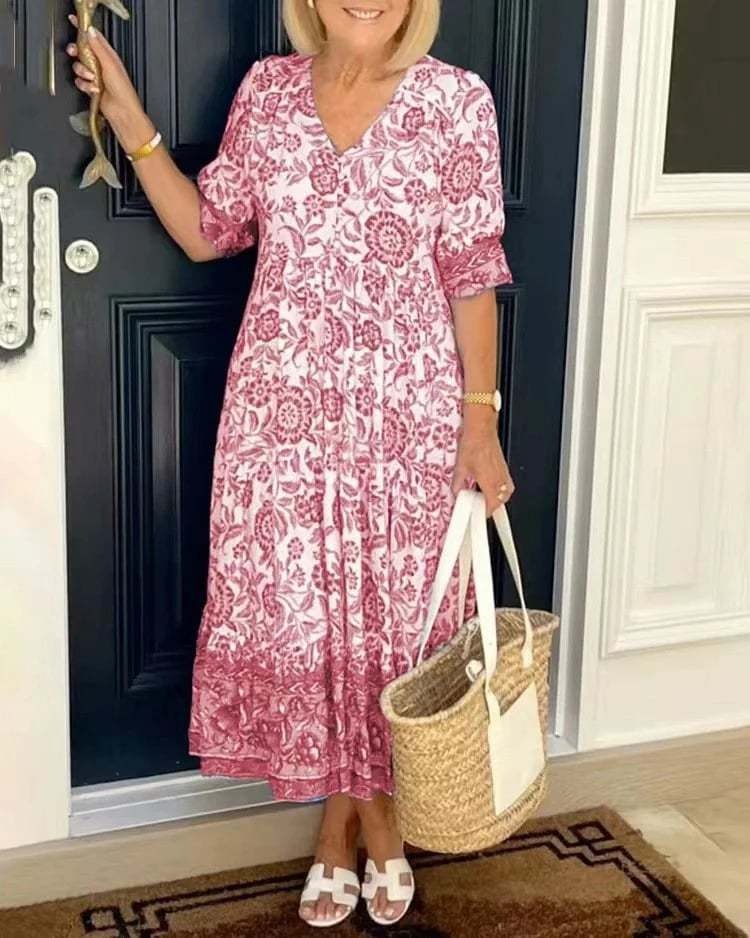 Tyra - Elegant V-Neck Boho Floral Long Dress