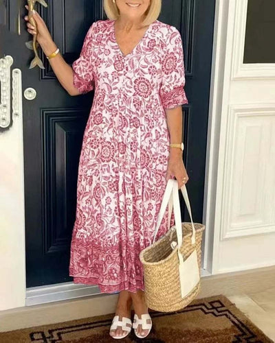 Tyra - Elegant V-Neck Boho Floral Long Dress
