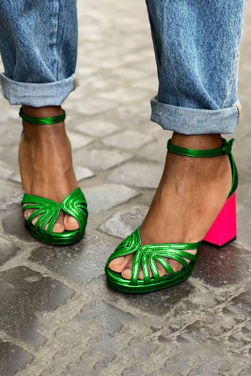 LUMA - Elegant Metallic Sandals with Fluorescent Heels for a Unique Style