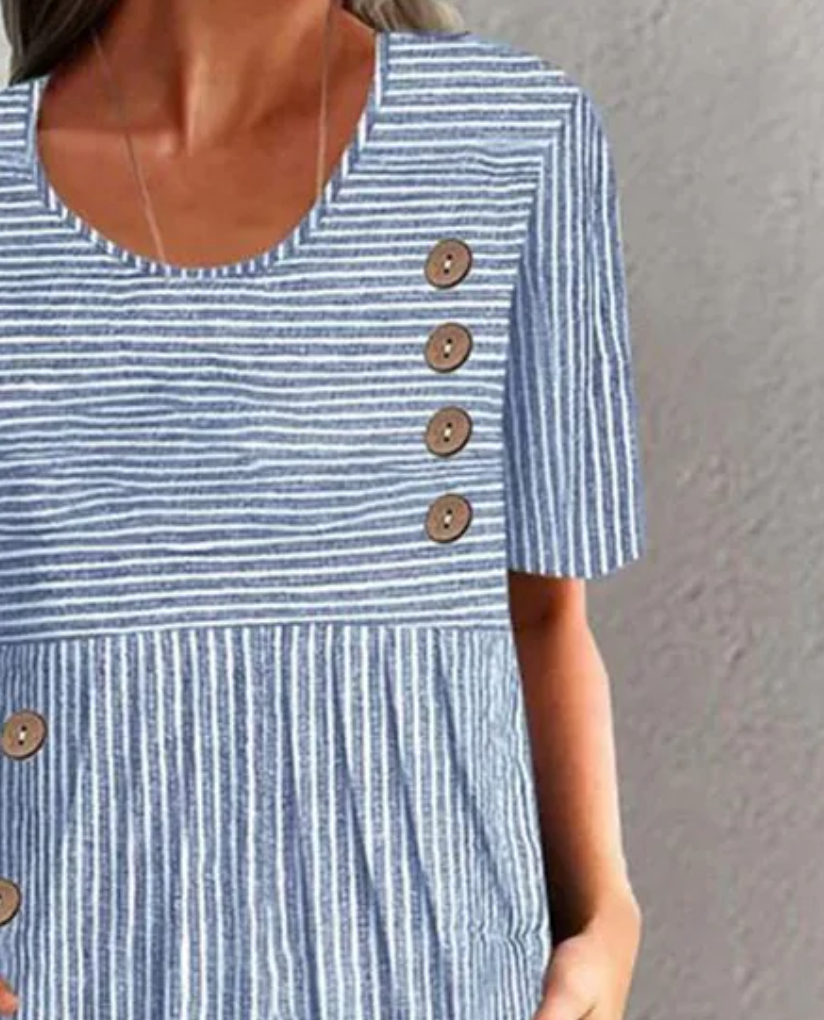 Esme - Classic Striped Button Midi Dress