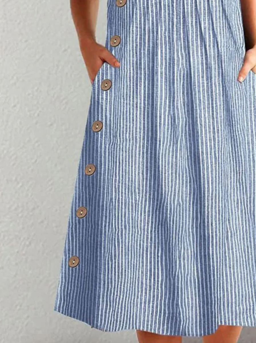 Esme - Classic Striped Button Midi Dress