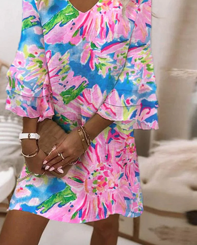 Brynn - Women's Pink Mini Dress with Bell Sleeves