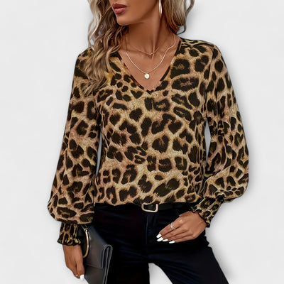 Wilma - Wild and Stylish Leopard Blouse with V-Neck