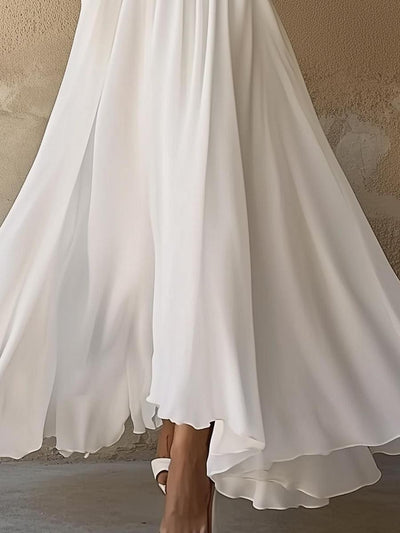 Gianna - Vintage-Inspired White V-Neck Maxi Dress