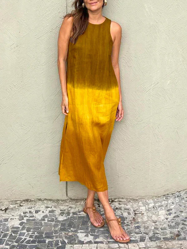 Tova - Casual Cotton Linen Side Split Long Dress