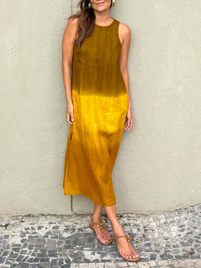 Tova - Casual Cotton Linen Side Split Long Dress