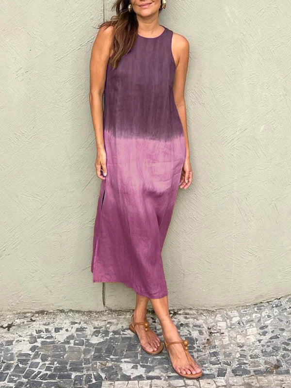 Tova - Casual Cotton Linen Side Split Long Dress