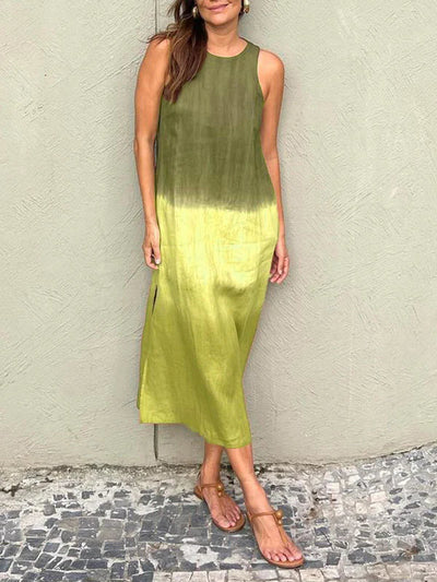 Tova - Casual Cotton Linen Side Split Long Dress