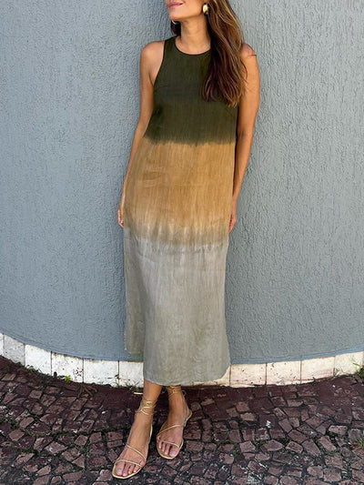 Tova - Casual Cotton Linen Side Split Long Dress