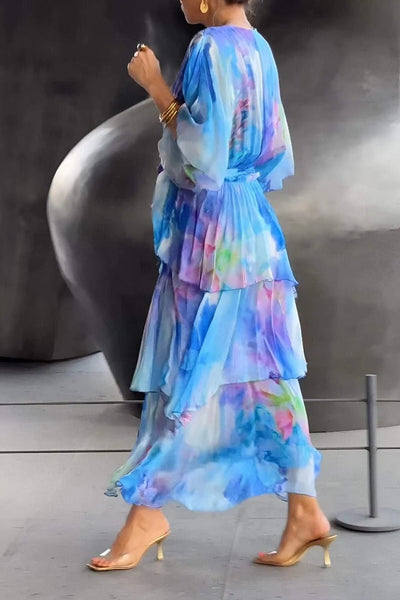 Naica - Spring Floral Tiered Chiffon Dress