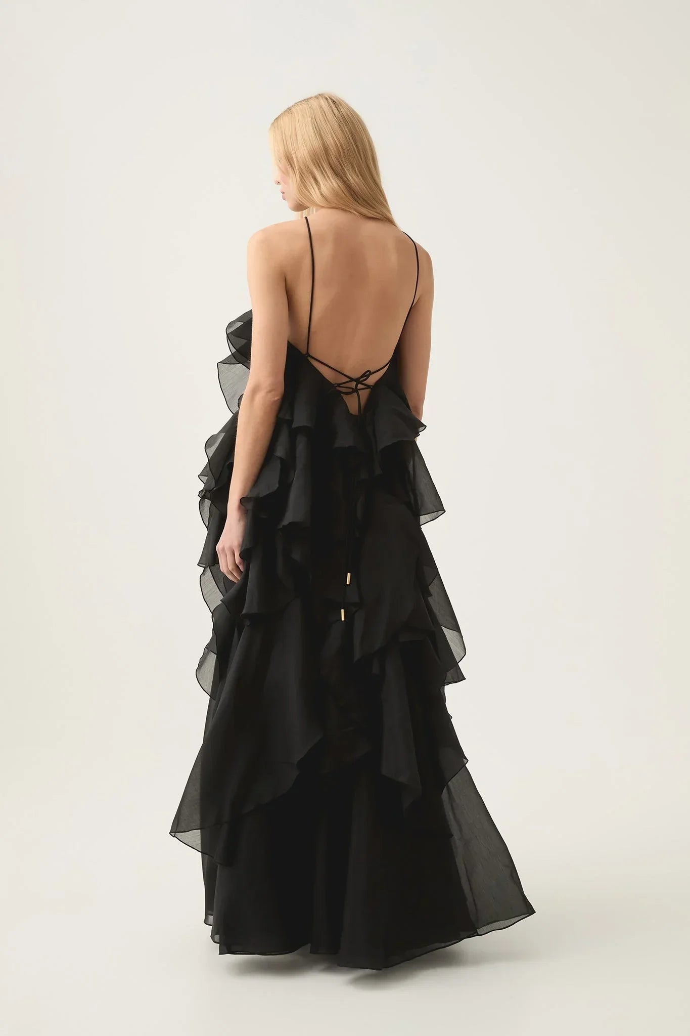 Pearl - Long Halter Ruffle Cocktail Dress