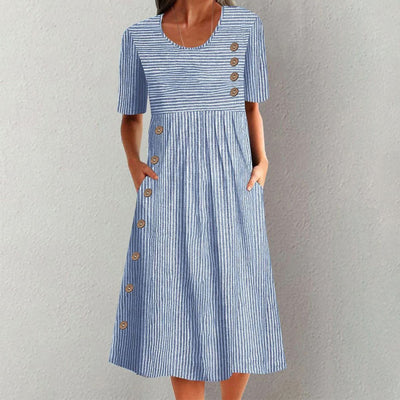 Esme - Classic Striped Button Midi Dress