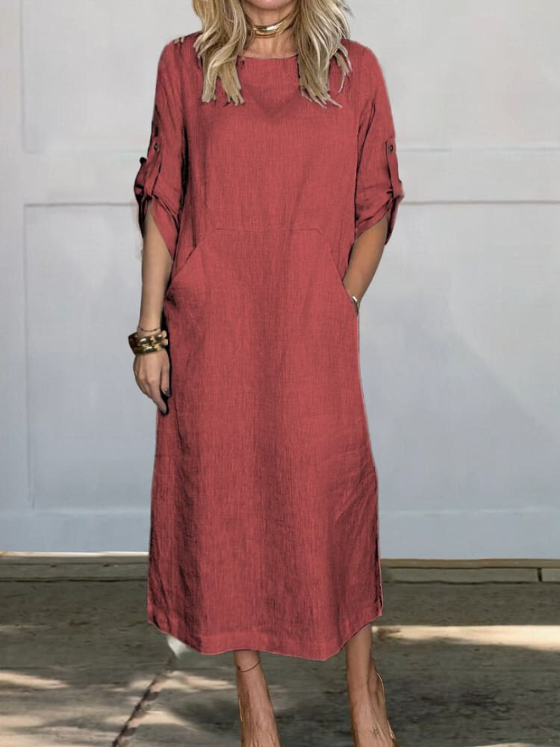 Mia™ - Comfortable Plain Dress With Pockets