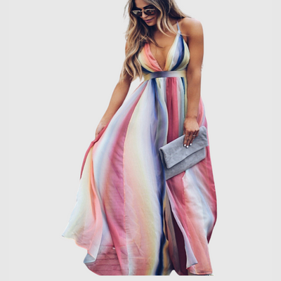 Lucy - Bohemian Rainbow Printed Long Dress
