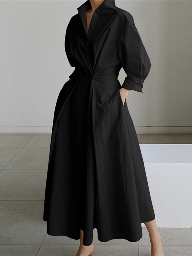 Mary - Chic Polo Collar A-Line Swing Dress