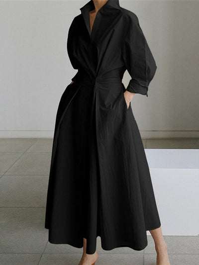 Mary - Chic Polo Collar A-Line Swing Dress