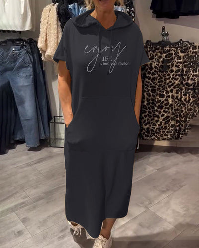 Edith - Casual Letter Print Hooded Pullover Dress
