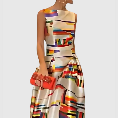 Hannah - Chic O-Neck Pleated Sleeveless Evening Dress