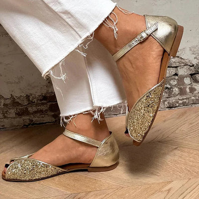 FLAVIA - Elegant and Sparkling Glitter Flat Sandals
