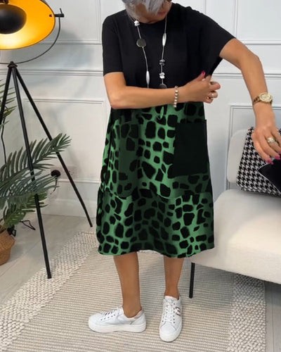 Daphne - Stylish Short Sleeve Leopard Print Midi Dress