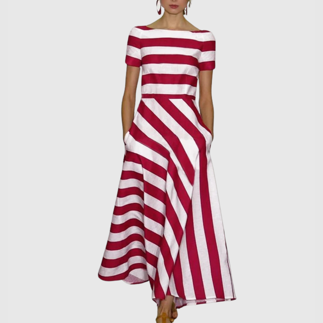 Lindsay - Short Sleeve Stripe Maxi Dress