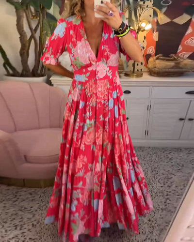 Isla - V-Neck Short Sleeve Floral Maxi Dress
