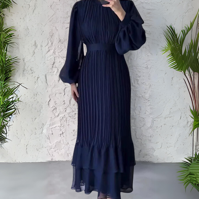 Bailey - Chic French Fall Mesh-Accented Evening Gown