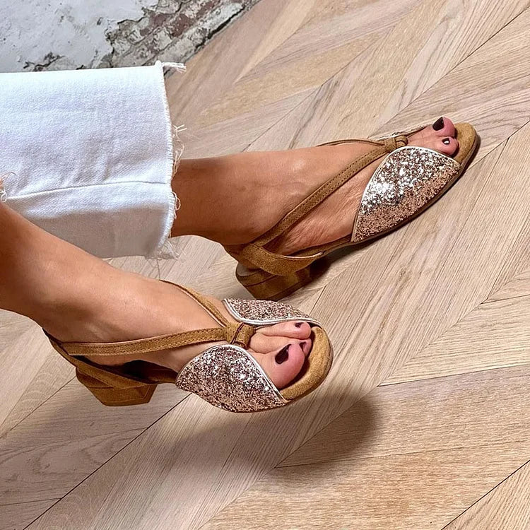 LUCREZIA - Elegant Glitter Sandals with Flat Soles for a Chic and Comfortable Look