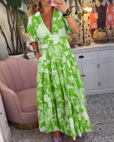 Isla - V-Neck Short Sleeve Floral Maxi Dress