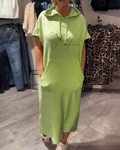 Edith - Casual Letter Print Hooded Pullover Dress