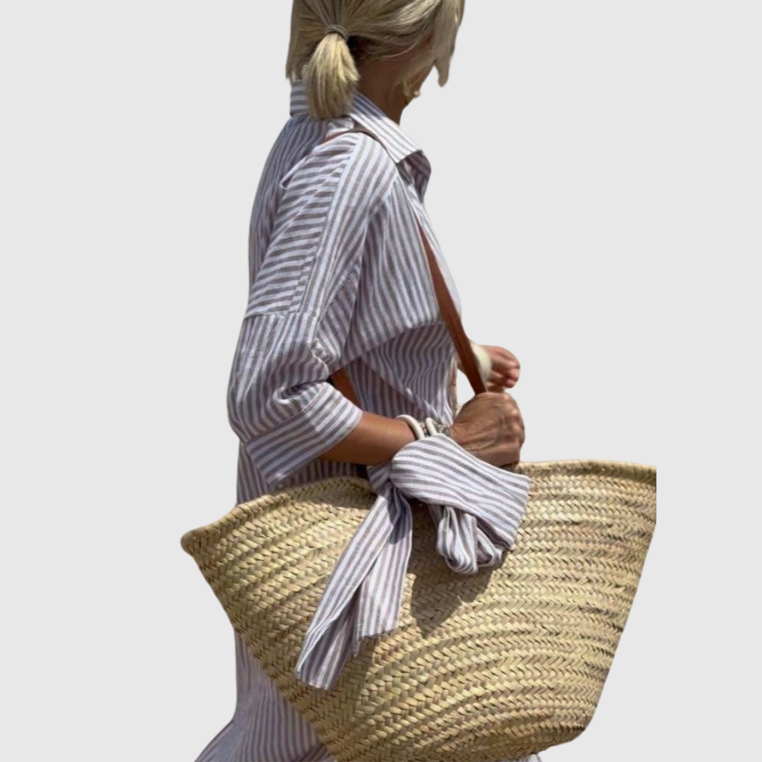 Marina - Chic Striped Button-Down Shirt Dress