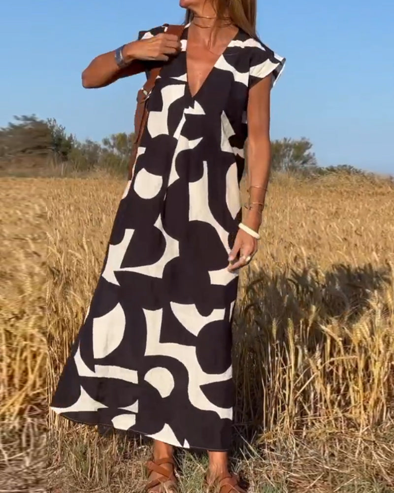 Keira - Irregular Geometric Print Sleeveless Dress