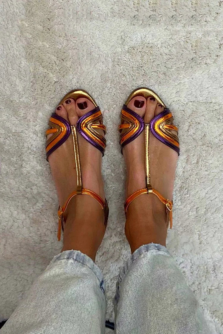 NERINA - Flat multi-strap sandals with elegant metallic details