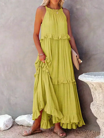 Avery - Elegant Halter Neck Ruffle Trim Dress