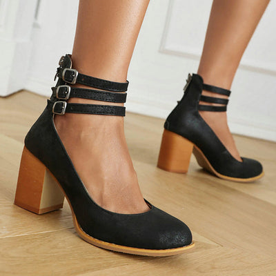 Caa™ - Elegant smooth sandals with ankle straps and thick heels for a sophisticated look