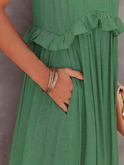 Avery - Elegant Halter Neck Ruffle Trim Dress