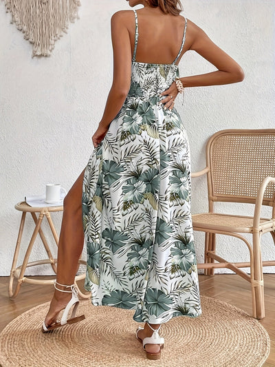 Leslie - Floral V-Neck Suspender Maxi Dres
