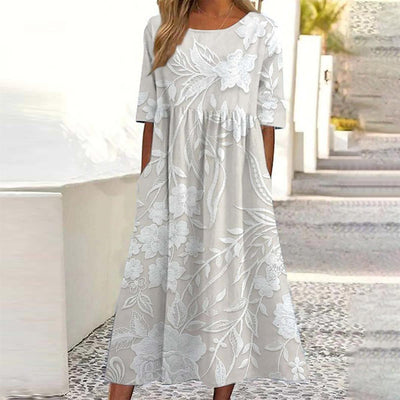 Hadley - Timeless Long Floral Dress with 3/4 Sleeves