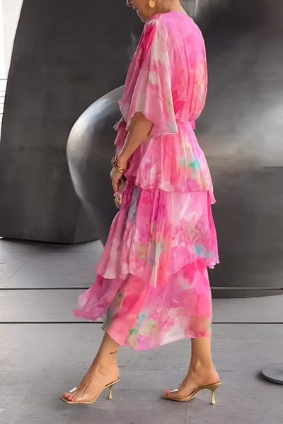 Naica - Spring Floral Tiered Chiffon Dress
