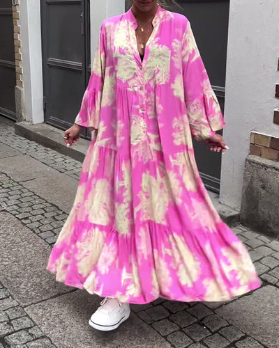 Taniyah - Casual Flared Sleeve Long Printed Dress
