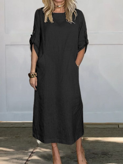 Mia™ - Comfortable Plain Dress With Pockets