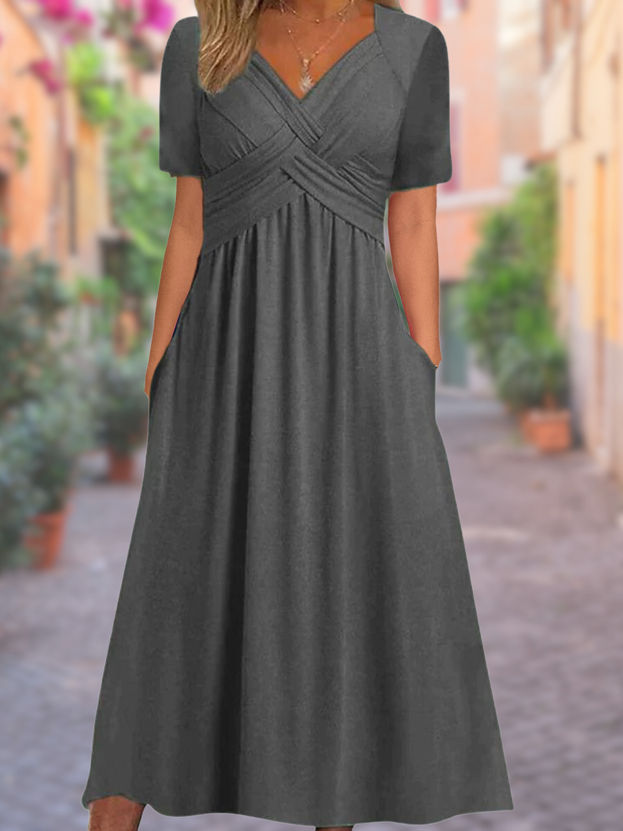 Phoebe -  Elegant Loose Fit V-Neck Dress